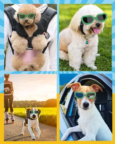 Vista 8 de Lewondr Gafas de sol para perros de raza pequeña - Gafas con protección UV y correa ajustable, resistentes al viento, anti-vaho para perros