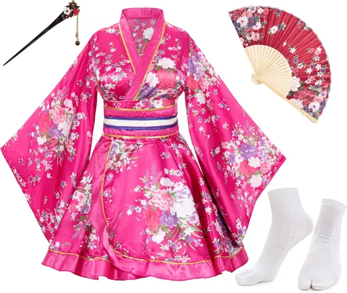 Vista 2 de Elibelle Juego de calcetines de seda plegables de seda para mujer, estilo kimono de anime japonés
