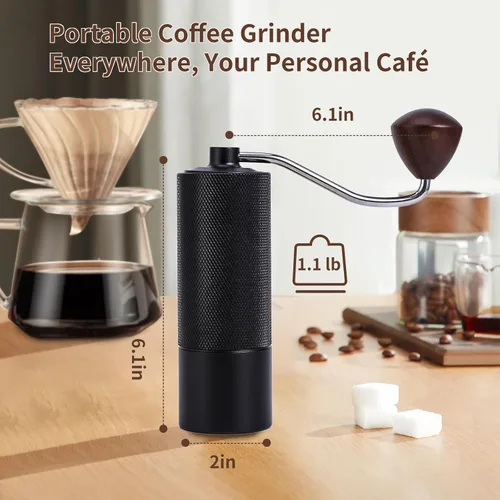 Vista 2 de Molinillo de café manual, capacidad de 0.88 oz, fresas cónicas de acero inoxidable CNC con ajuste interno ajustable, molino de café portátil
