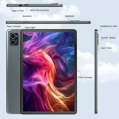 Vista 7 de Azeyou 2025 Tablet Android 14 Actualizada, Tablet de 10.1 Pulgadas Procesadores Octa-Core con 8GB RAM 128GB ROM, Pantalla Táctil IPS, Wi-Fi 6, BT