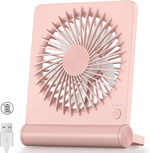 Vista 9 de Koonie - Ventilador de escritorio USB, viento fuerte, ultra silencioso, pequeño ventilador personal con inclinación plegable de 180° y 3 velocidades