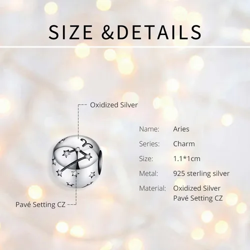 Vista 4 de Presentski Abalorio de plata de ley 925 con diseño de signo del zodiaco para pulseras y collares