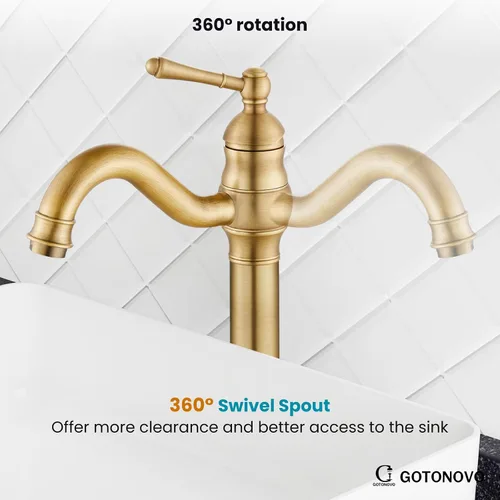 Vista 5 de gotonovo Grifo para lavabo de recipiente, boquilla giratoria 360°, grifo de baño de una sola manija, alto, 1 agujero, lavabo de granja, grifo