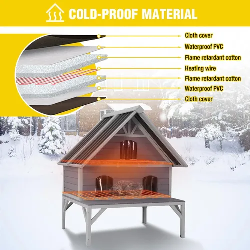 Vista 3 de Casa climatizada para gatos de 2 pisos, casa para gatos al aire libre, resistente a la intemperie, refugio para gatos con almohadilla térmica, forro