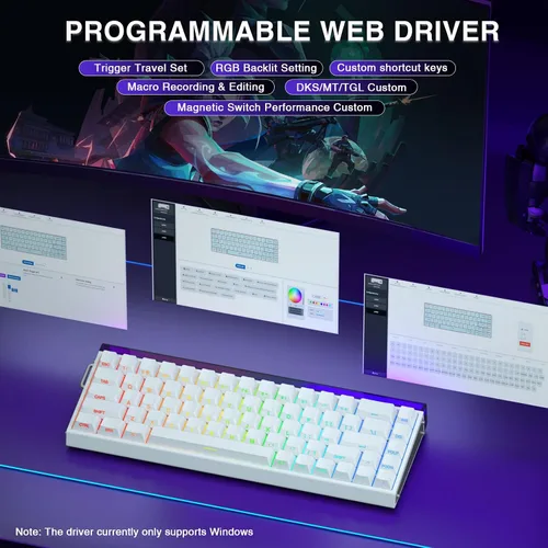 Vista 6 de AULA Hero 68 HE 60% Teclado para juegos con cable, interruptor magnético de efecto Hall con accionamiento ajustable, modo de disparo rápido, tasa