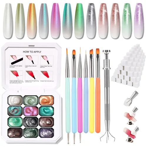 Vista 15 de Paleta de Esmalte de Uñas en Gel Sponge Pat, 12 Colores para Mezclar Ombré Degradado, Pintura Degradada para Arte de Uñas, Sin Limpieza, Curado