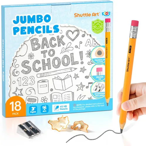 Vista 9 de Shuttle Art Lápices jumbo – Paquete de 36 lápices triangulares preafilados #2 HB con borradores y sacapuntas superiores, para niños de 4 a 6 años