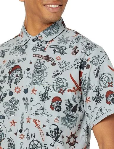 Vista 5 de Funny Guy Mugs Mens Hawaiian Print Button Down Short Sleeve Shirt