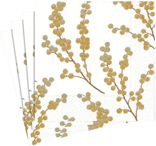 Vista 12 de Entertaining with Caspari Berry Branches - Servilletas de papel para cóctel, color blanco y dorado, paquete de 20