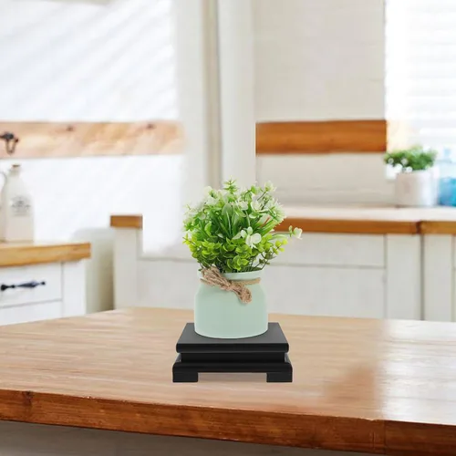 Vista 5 de Cabilock Soporte de pedestal cuadrado de madera, paquete de 2 soportes de exhibición de base de madera de 5.9 pulgadas para florero, maceta