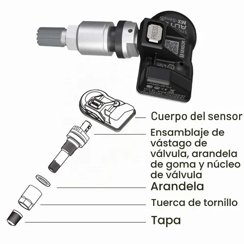 Vista 8 de Autel TPMS Sensores Juego de 4, Sensor Mx Programable para Presión de Neumáticos, 315MHz + 433MHz Press-in Nivel OE (Válvulas Metálicas) Programado