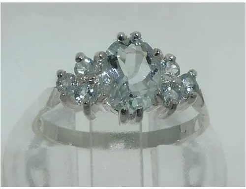 Vista 2 de Anillo de plata de ley 925 auténtica aguamarina para mujer