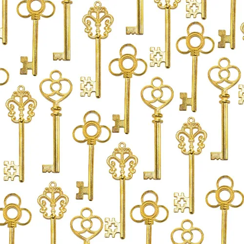 Vista 8 de Aokbean Juego mixto de 30 llaves de esqueleto grandes en bronce antiguo, juego de 30 llaves Retro Decorative Craft Keys, Antique Color Finish