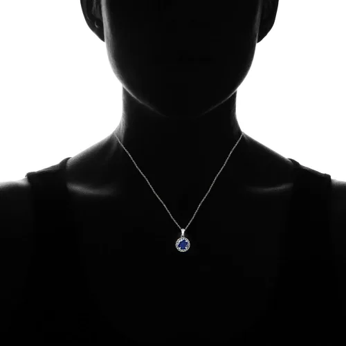Vista 3 de Plata de Ley auténtica o de imitación creado Gemstone redondo oxidado collar de colgante de cuerda
