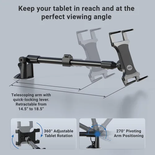 Vista 11 de ARKON Soporte de succión para parabrisas de brazo largo para tableta grande para Apple iPad Air iPad Pro Retail Negro - TAB-CM117, 16 x 6 x 3