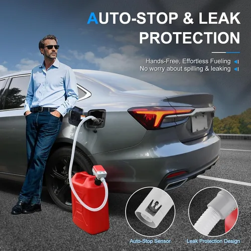 Vista 4 de 3.2GPM Bomba de transferencia de combustible portátil con sensor de parada automática, color azul with 4 Tank Adapter, 51" Hose, Battery-Powered