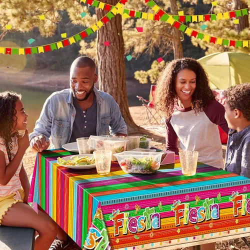 Vista 5 de Mantel de 3 piezas de decoración de fiesta mexicana, mantel de plástico impreso con Cinco de Mayo para fiesta, taco, noche, cumpleaños y suministros