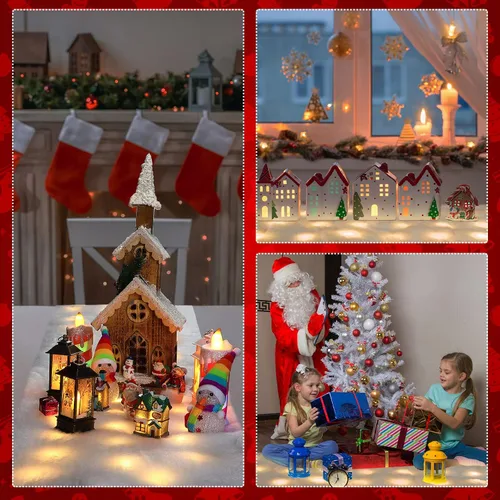 Vista 6 de 4 mantas de nieve de Navidad preiluminadas con luces LED, camino de mesa iluminado para vacaciones, accesorios de aldea de Navidad, decoración