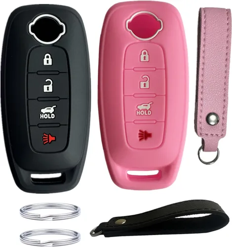 Vista 6 de Funda de llave de silicona KAWIHEN compatible con Nissan Pathfinder Rogue 2023 2024 (4 botones (sin inicio remoto), negro con rojo)