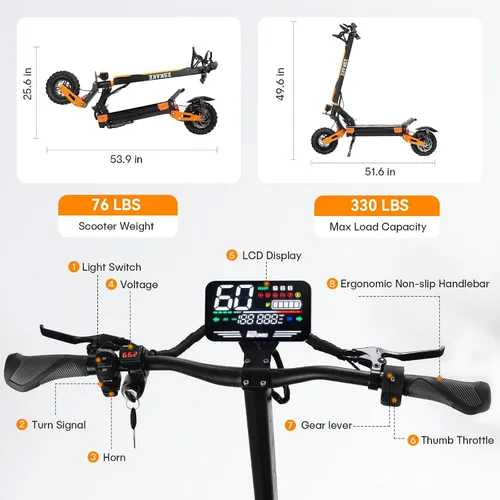 Vista 6 de Patinete eléctrico para adultos, 2800 W6000 W, velocidad máxima de 3552 MPH, batería de 10801800 Wh, rango de 3560 millas de alcance de 11 pulgadas
