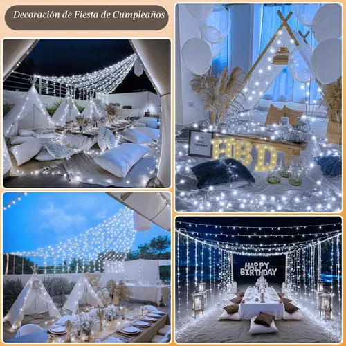 Vista 8 de Luces de Árbol de Navidad LED de 66 pies con 200 LED, Luces Navideñas Exteriores Blanco Frío Brillante para Casa, Luces de Hadas con 8 Modos