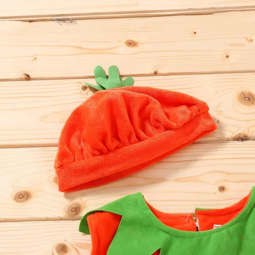 Vista 4 de Disfraz de calabaza para bebé niño y niña, disfraz de calabaza para Halloween, chaleco de burbujas, body con sombrero, calcetines y trajes