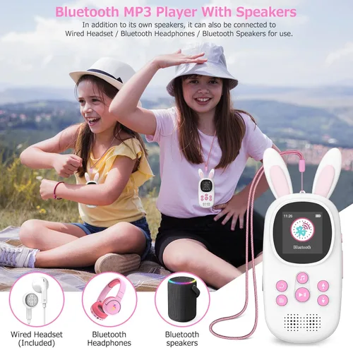 Vista 6 de Reproductor Mp3 para Niños, Lindo Reproductor Mp3 de Conejo para Niños con Bluetooth, Reproductores Mp3 de 32GB con Altavoz, Radio FM, Grabaciones