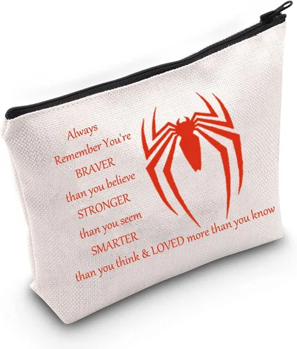 Vista 8 de LEVLO Bolsa de maquillaje de película de araña, regalo inspirado en los fanáticos de la película, eres más valiente, más fuerte y más inteligente