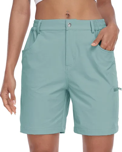 Vista 2 de MoFiz Pantalones cortos de golf para mujer de 7 pulgadas, de secado rápido, bermudas ligeras con bolsillos