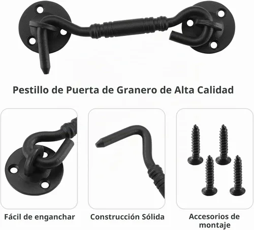 Vista 2 de Pestillo de gancho y ojal de 4 pulgadas, cierre de puerta y puerta
