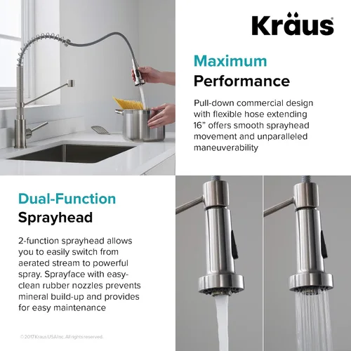 Vista 6 de Kraus KHU100-30-1610-53SS Standart PRO - Juego de fregadero de acero inoxidable y grifo de cocina, 30 pulgadas