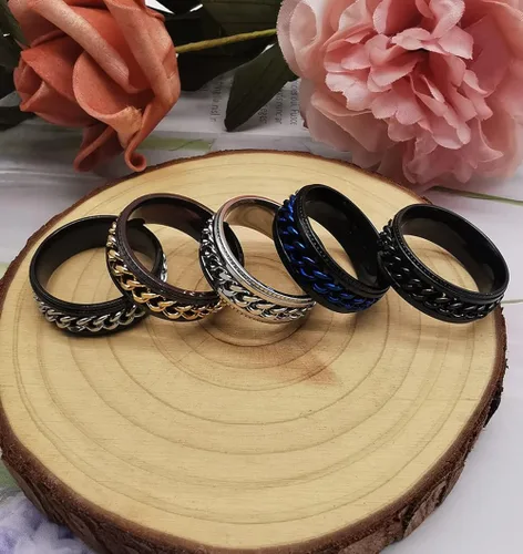 Vista 7 de MOZAKA 10 anillos de acero inoxidable de 0.315in, anillos de cadena para hombres y mujeres, anillos de anillo pulido para la ansiedad de liberación