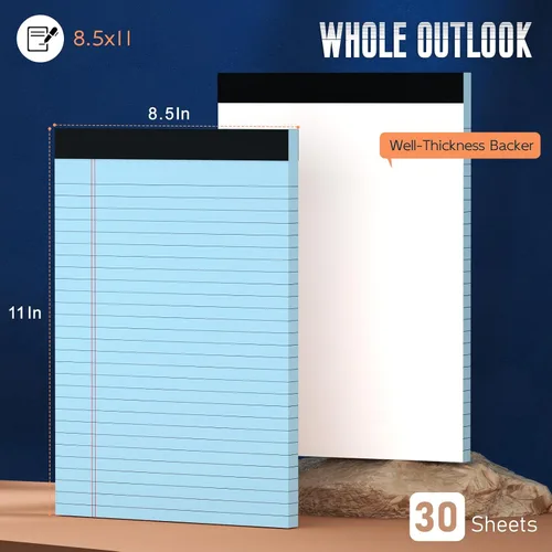 Vista 2 de Paquete de 3 blocs legales azules de 8.5 x 11 pulgadas, bloc de notas con 2-Azul
