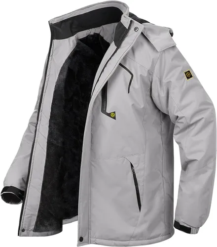 Vista 14 de Chaqueta de esquí para hombre, de invierno, con forro polar cálido, impermeable, cortavientos, con capucha, para montaña, senderismo, nieve y lluvia