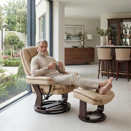 Vista 5 de Sillón reclinable giratorio con sofá reclinable otomano, reposapiés, juego Beige