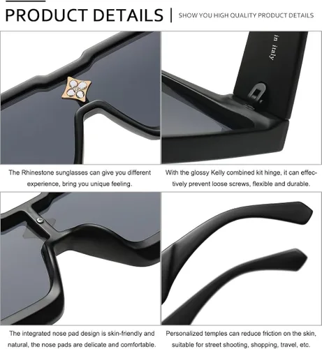 Vista 3 de SHEEN KELLY Retro Rectangular Rhinestone Sunglasses Vintage Flat Top Square Eyewear Men Women