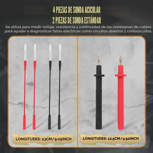 Vista 4 de AUTOOL 68 piezas de kit de cables de prueba para multímetro, cables de prueba con sondas de penetración de alambre reemplazables, pinzas de caimán