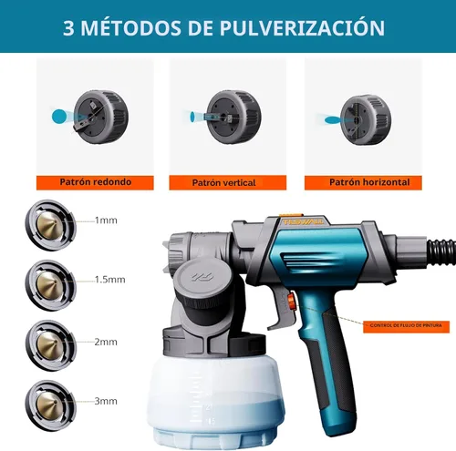 Vista 3 de Tilswall - Pulverizador de pintura HVLP de 800W, pistola de pintura eléctrica con 4 boquillas y 3 patrones para pintar muebles, gabinetes, vallas