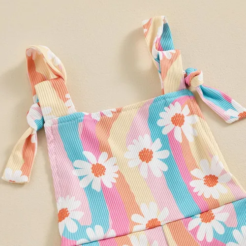 Vista 3 de ZyHwShine Conjunto de tirantes acampanados para niñas, con volantes, botones, ombliguera, pantalones de campana, pantalones de verano para niños