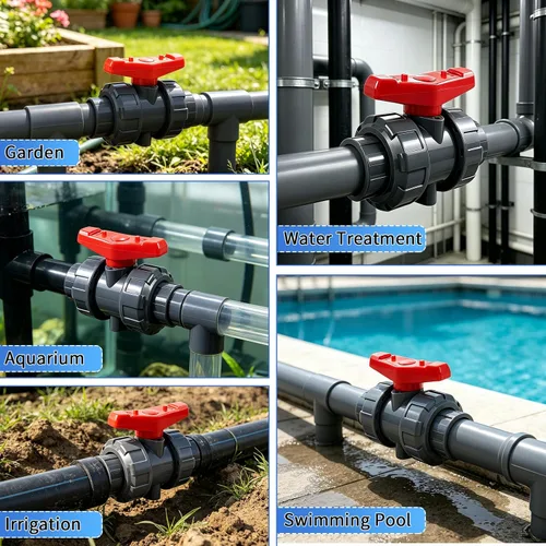 Vista 7 de Válvula de bola de unión de PVC, 1-1/2 pulgadas (DN40) Válvula de bola de unión verdadera de flujo completo con junta tórica ASTM EPDM, enchufe