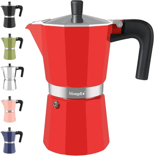 Vista 16 de Mongdio - Cafetera de café espresso para estufa Moka, Cafetera Cubana para estufa, Cafetera Mocha Greca Italiana, para 6 tazas de espresso, 10 onzas
