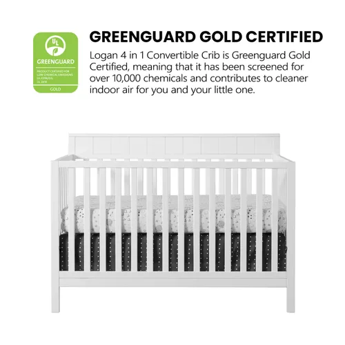 Vista 4 de Oxford Baby Logan - Cuna convertible 4 en 1, color blanco nieve, certificado GreenGuard Gold