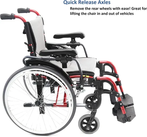 Vista 2 de Karman Healthcare S-305 Silla de ruedas ergonómica ultraligera de 29 libras con reposapiés extraíble y ruedas de liberación rápida, color rojo