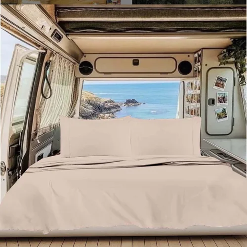 Vista 13 de NON Sticky cotton Juego de sábanas cortas de algodón egipcio de alta calidad para caravana, 4 piezas, bolsillo profundo de 12 pulgadas, suave, fácil