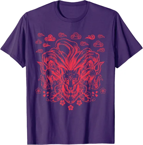 Vista 51 de Camiseta de anime japonés Nine Tails Fox Kitsune, Negro