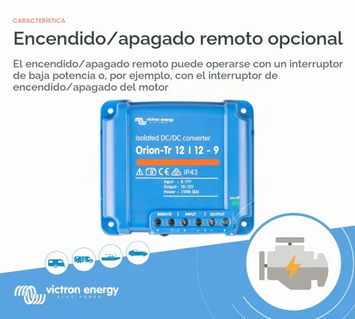 Vista 2 de Victron Energy Orion-Tr Convertidor de CC a CC - 12/12 voltios 9 amperios 110 vatios - Protección IP43 - para sistemas de batería dual - Aislado