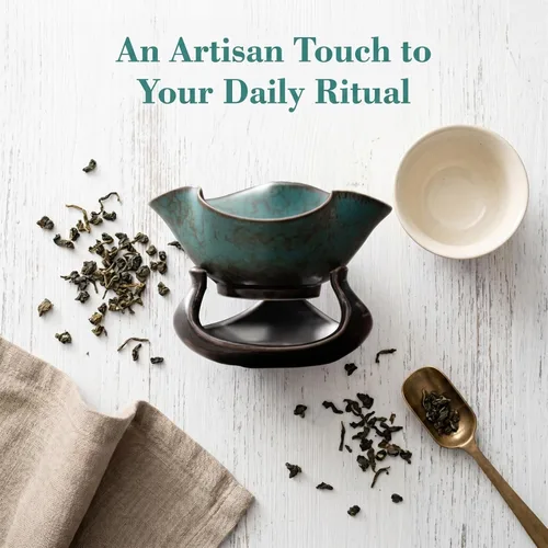 Vista 7 de CALLARON Infusor de té de cerámica, filtro de té de porcelana de hojas sueltas, filtro de té Kungfu con soporte, filtro de café, infusor de té