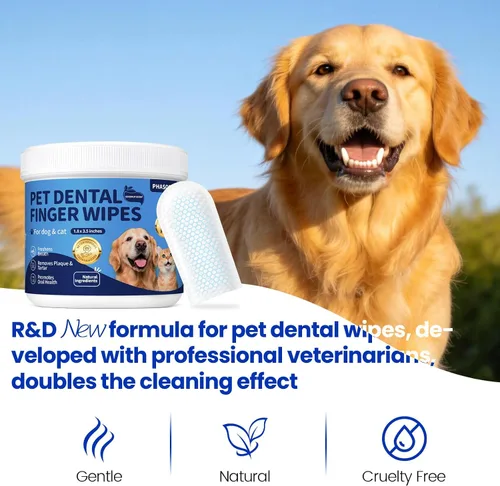 Vista 5 de Kit de cepillado de dientes de mascotas, 60 toallitas de limpieza de dientes (coco) Alternativas a cepillos de dientes y pasta de dientes