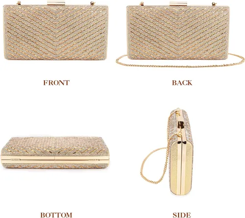 Vista 3 de Bolso de mano con diamantes de imitación brillantes para novia, cierre de metal, bolso formal para fiesta y boda, bolsa de noche para mujeres