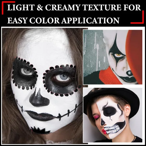 Vista 3 de Kit de maquillaje de pintura facial de Halloween, pintura corporal negra y blanca, efectos especiales, fiestas, bromista blanco, cosplay, disfraz